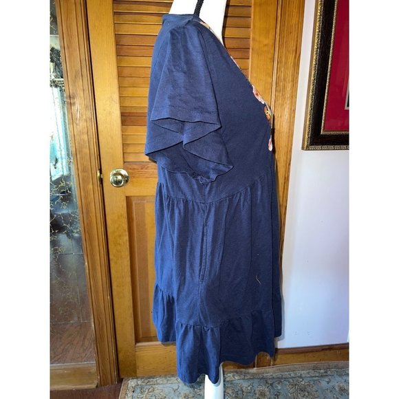 Keep in Touch Womens V Neck Embroidered Ruffled Blouse Top Navy Blue - Size M - Picture 2 of 10